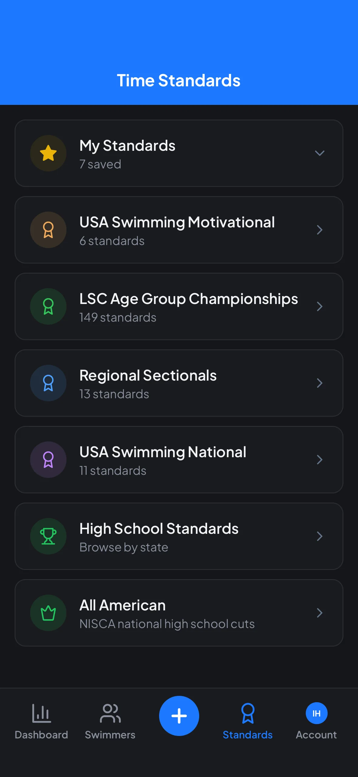 SwimTrack app screen